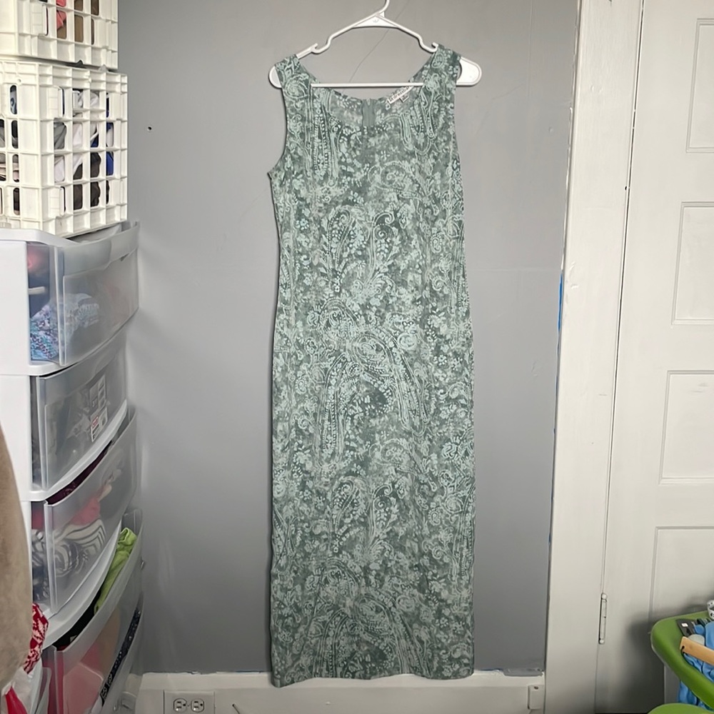 Dress Barn size 10 green paisley sleeveless dress fairy whimsy cottage maxi boho